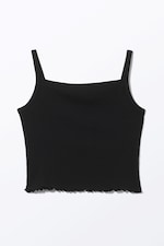 Schwarz - Verkürztes, geripptes Tanktop - 0