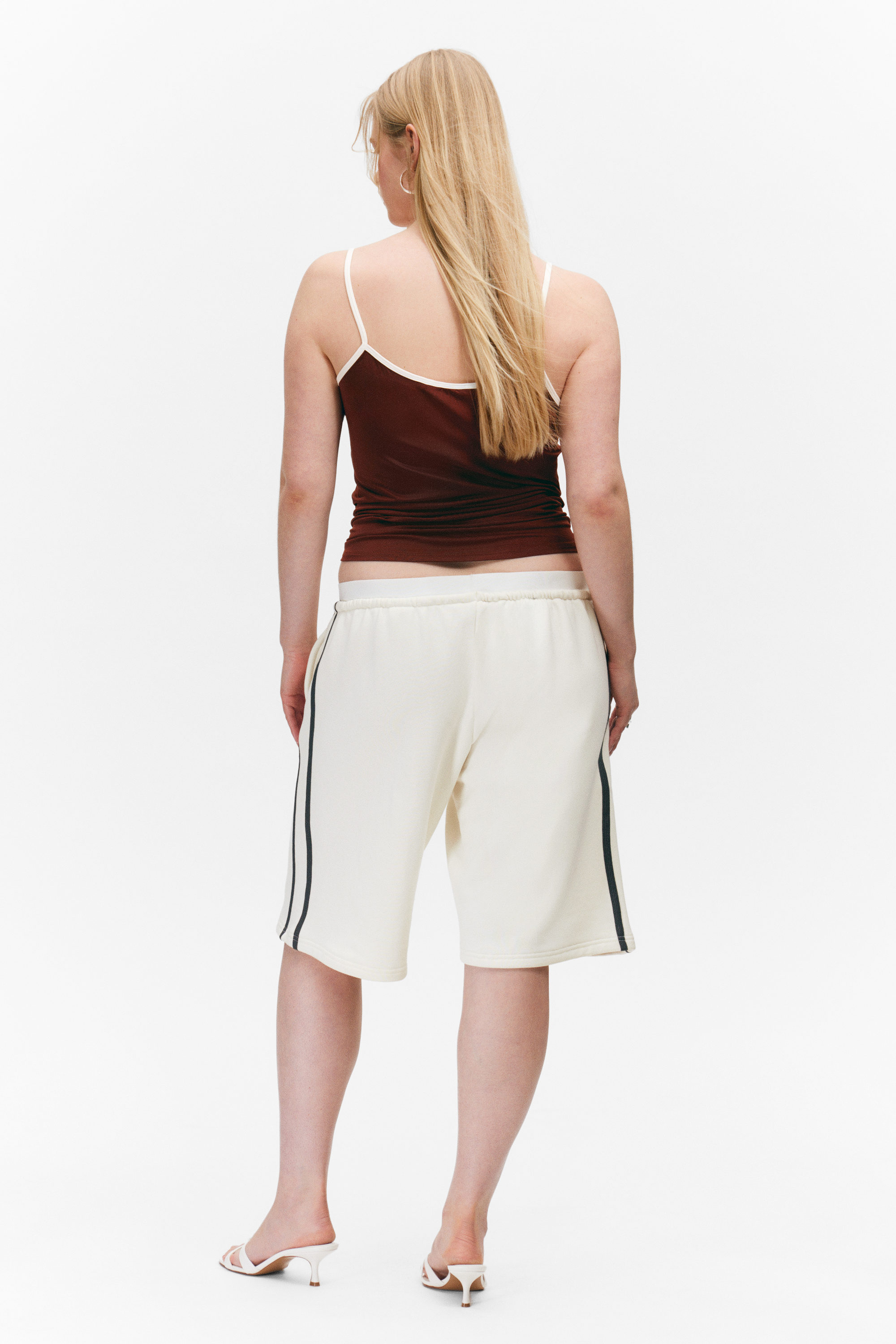 White - Black Stripe - Relaxed Low Rise Terry Bermuda Shorts - 3