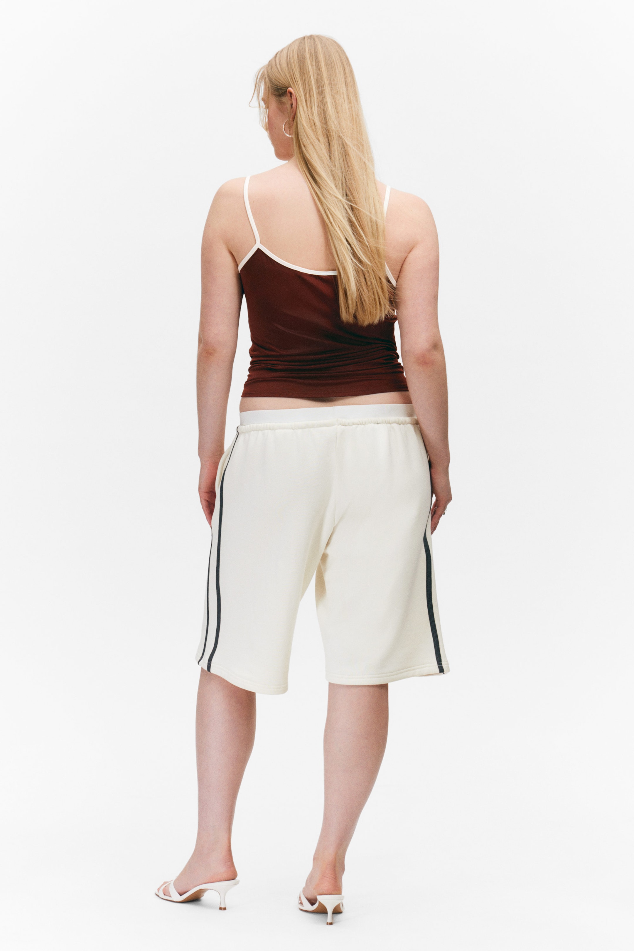 White - Black Stripe - Relaxed Low Rise Terry Bermuda Shorts - 3