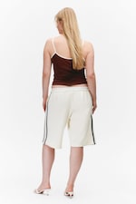 White - Black Stripe - Relaxed Low Rise Terry Bermuda Shorts - 3