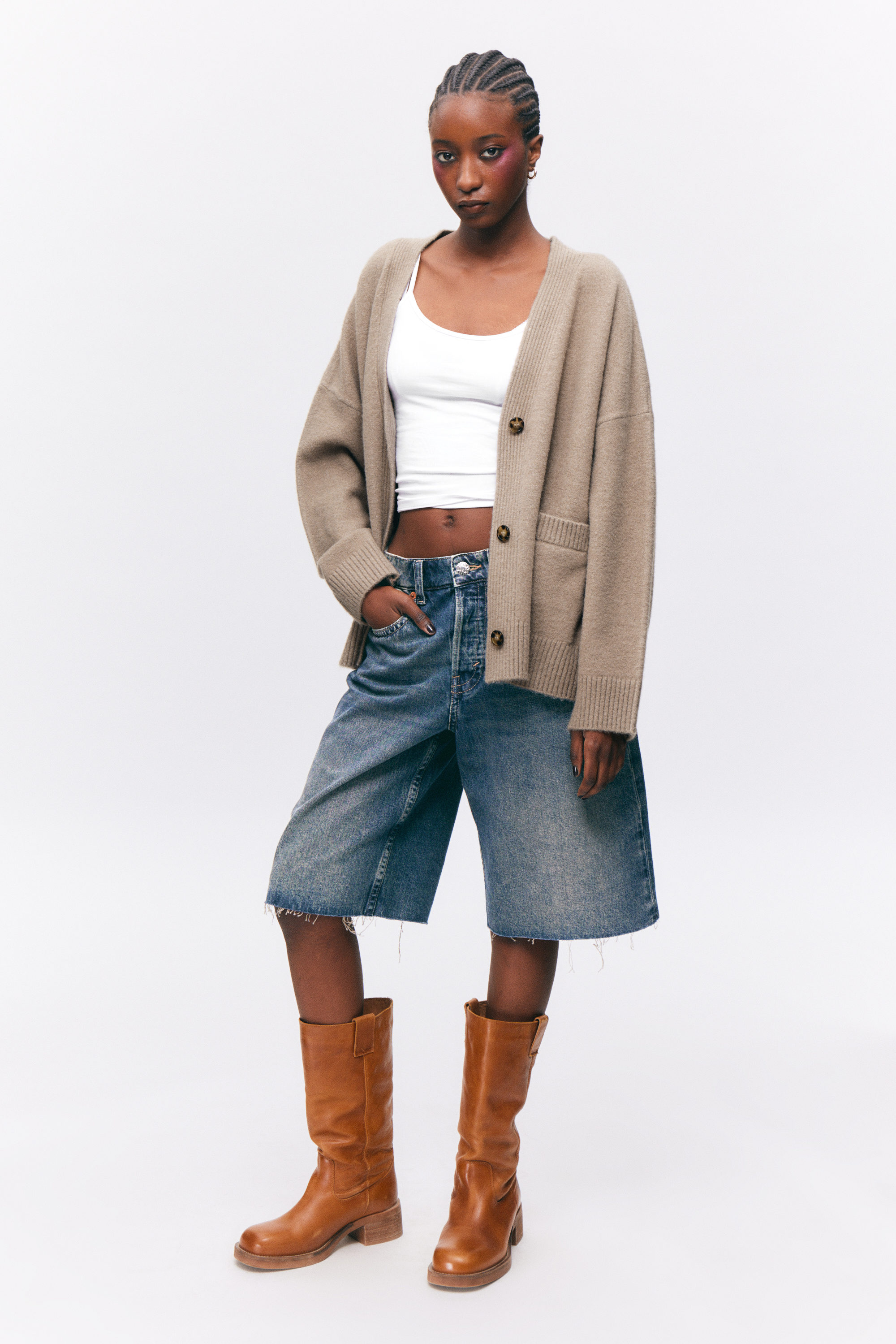 Mole brown - Relaxed knitted cardigan - 1