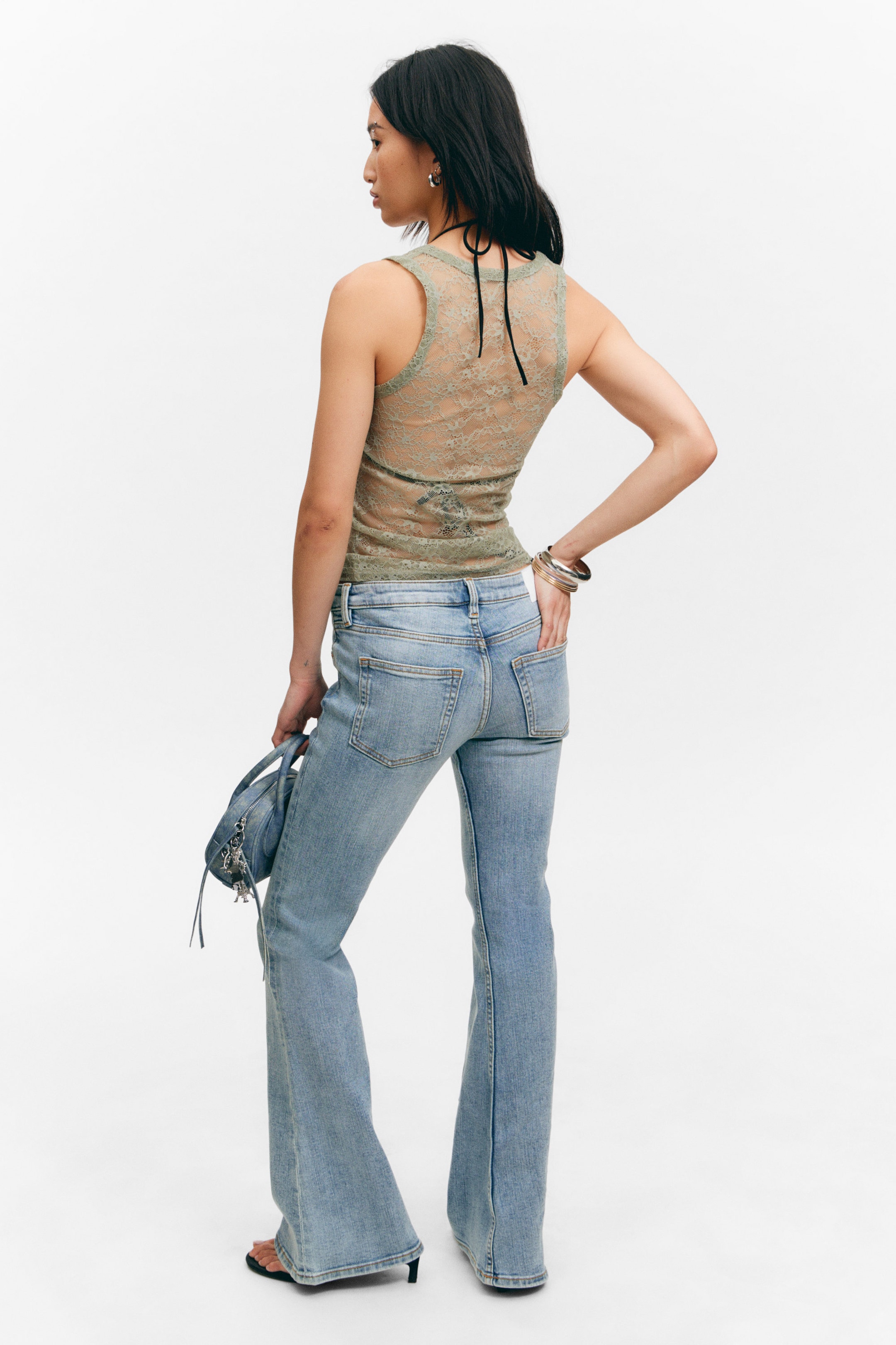 Khaki Green - Sheer Lace Sleeveless Tank Top - 3