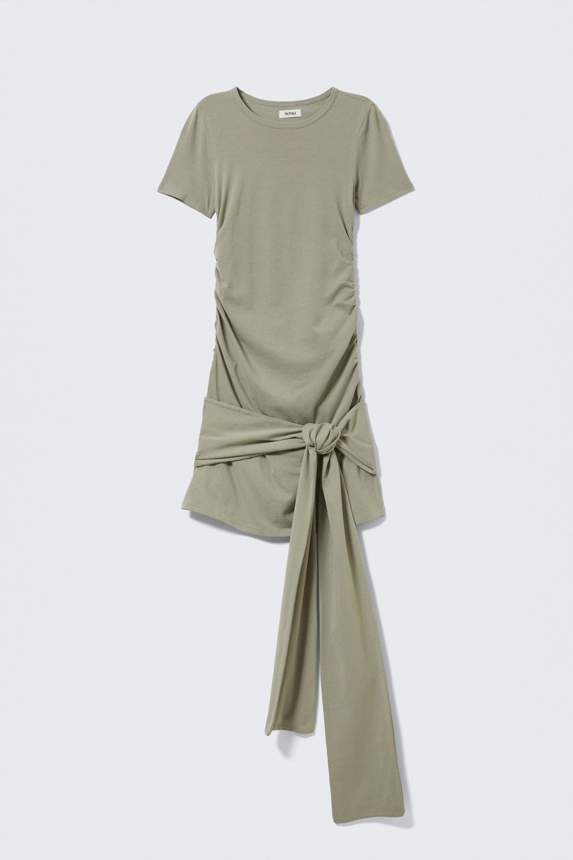 Minivestido drapeado con un gran lazo frontal - Verde caqui/Blanco