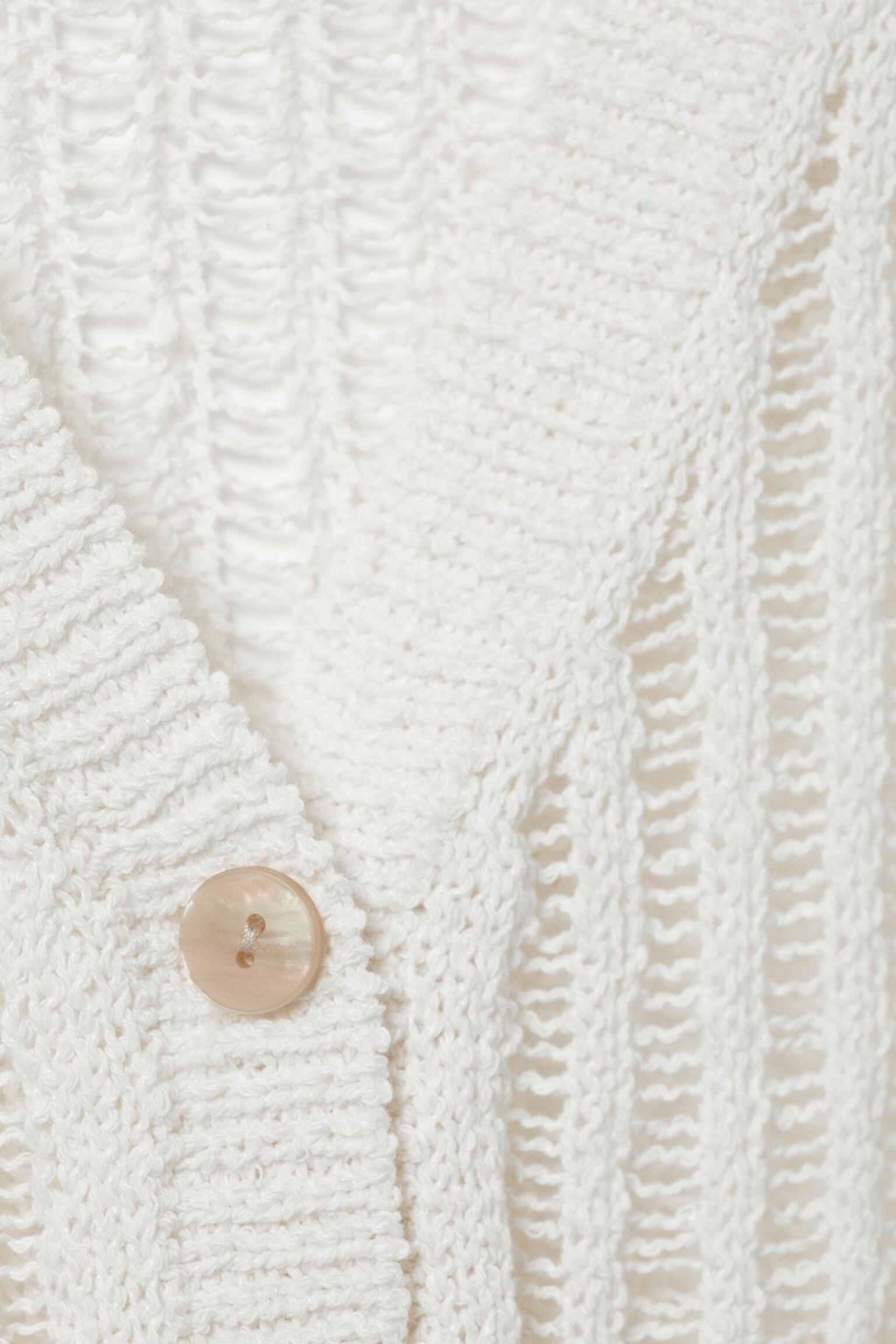 Hulstrikket maxi-cardigan med V-hals - Hvid/Mørkebrun - 6