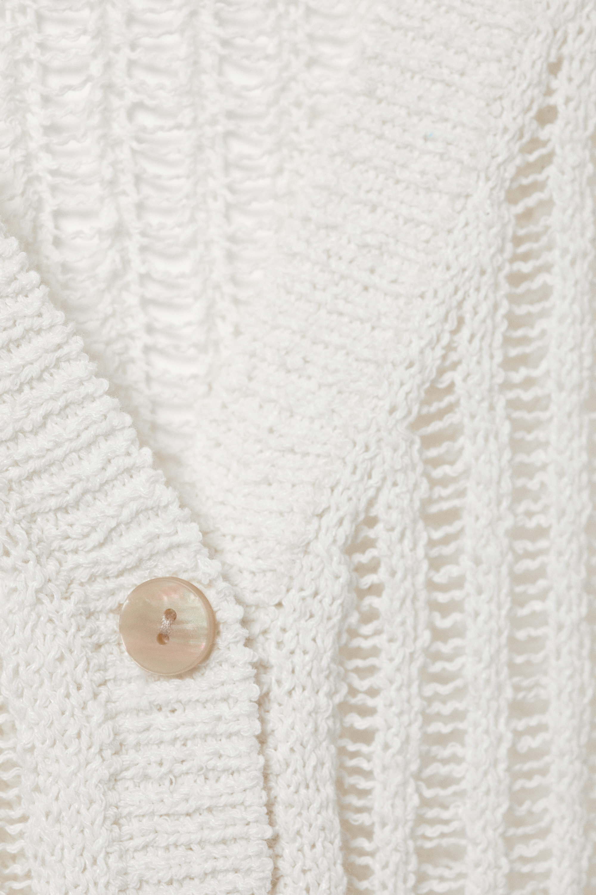 White - Open-Knit V-neck Maxi Cardigan - 5