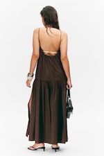 Dark Brown - Tiered Cotton Poplin Maxi Dress - 2