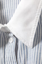 Blue & White Stripes - Cropped Loose Cargo Shirt - 1