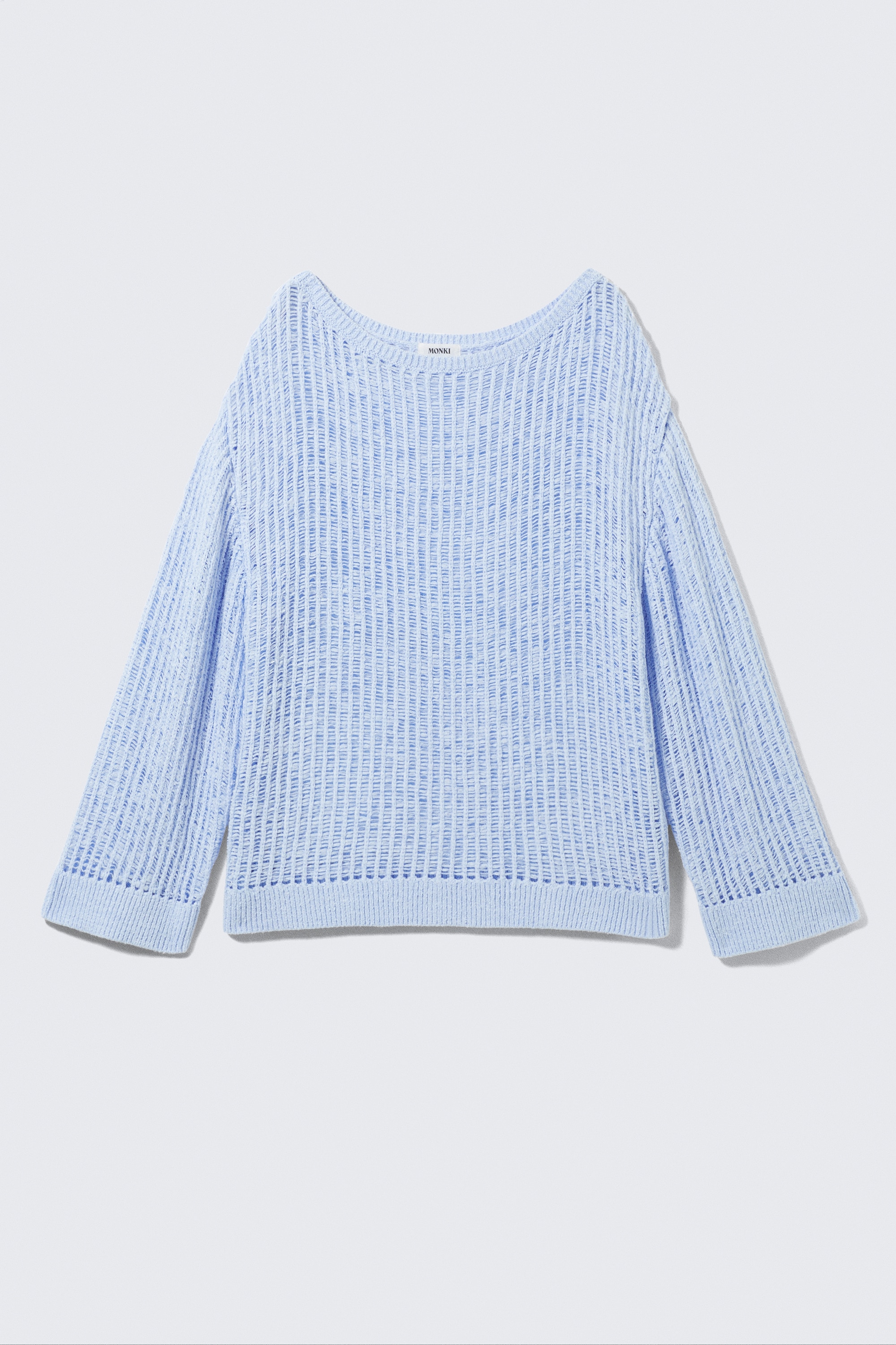 Loose Open-Knit Side Slit Sweater - Light Blue/White/Khaki Green