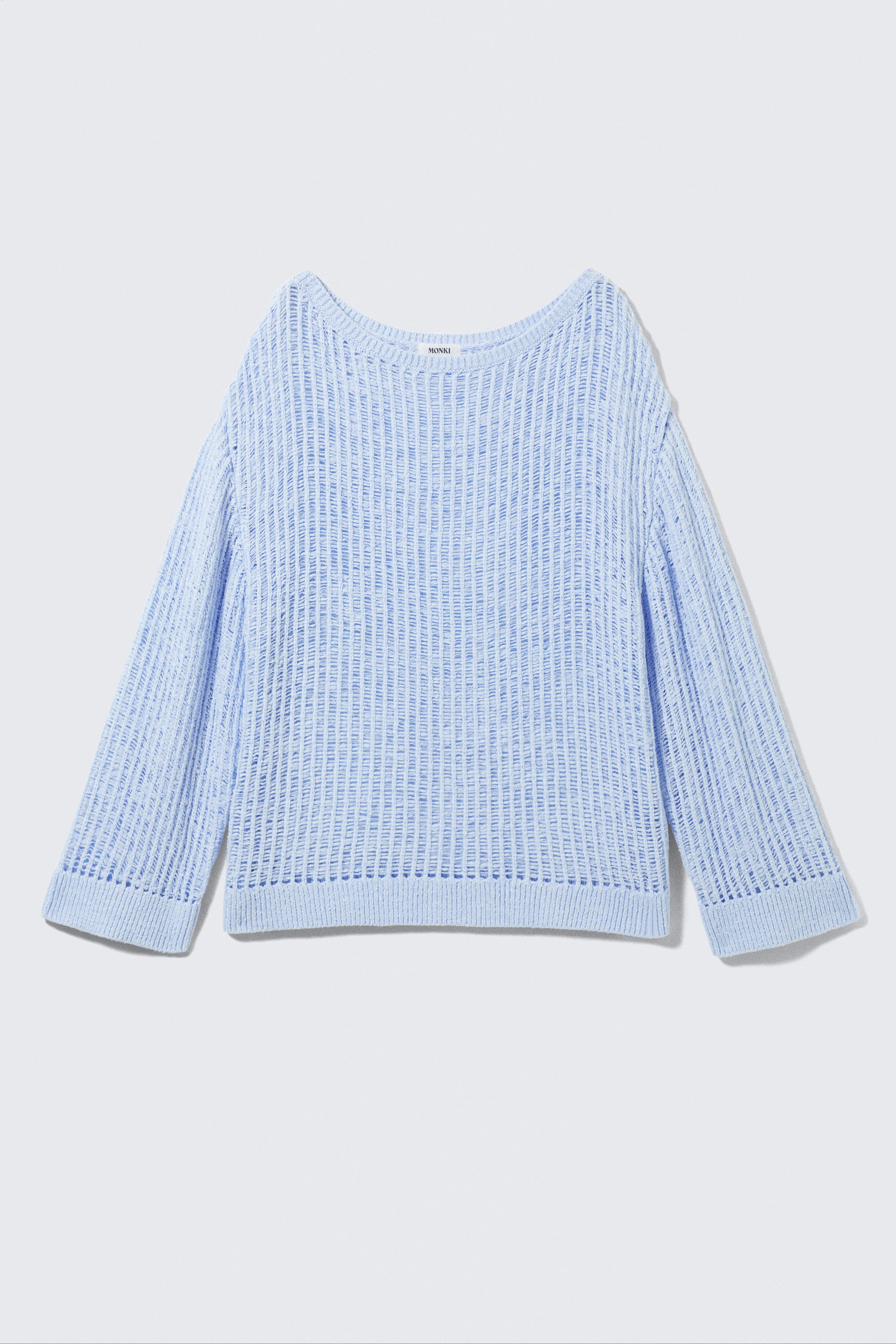 Light Blue - Loose Open-Knit Side Slit Sweater - 4