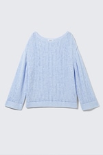 Light Blue - Loose Open-Knit Side Slit Sweater - 4
