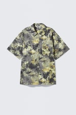 Mörkgrå - Dirty Floral - Oversized kortärmad skjorta i bomullspoplin - 0