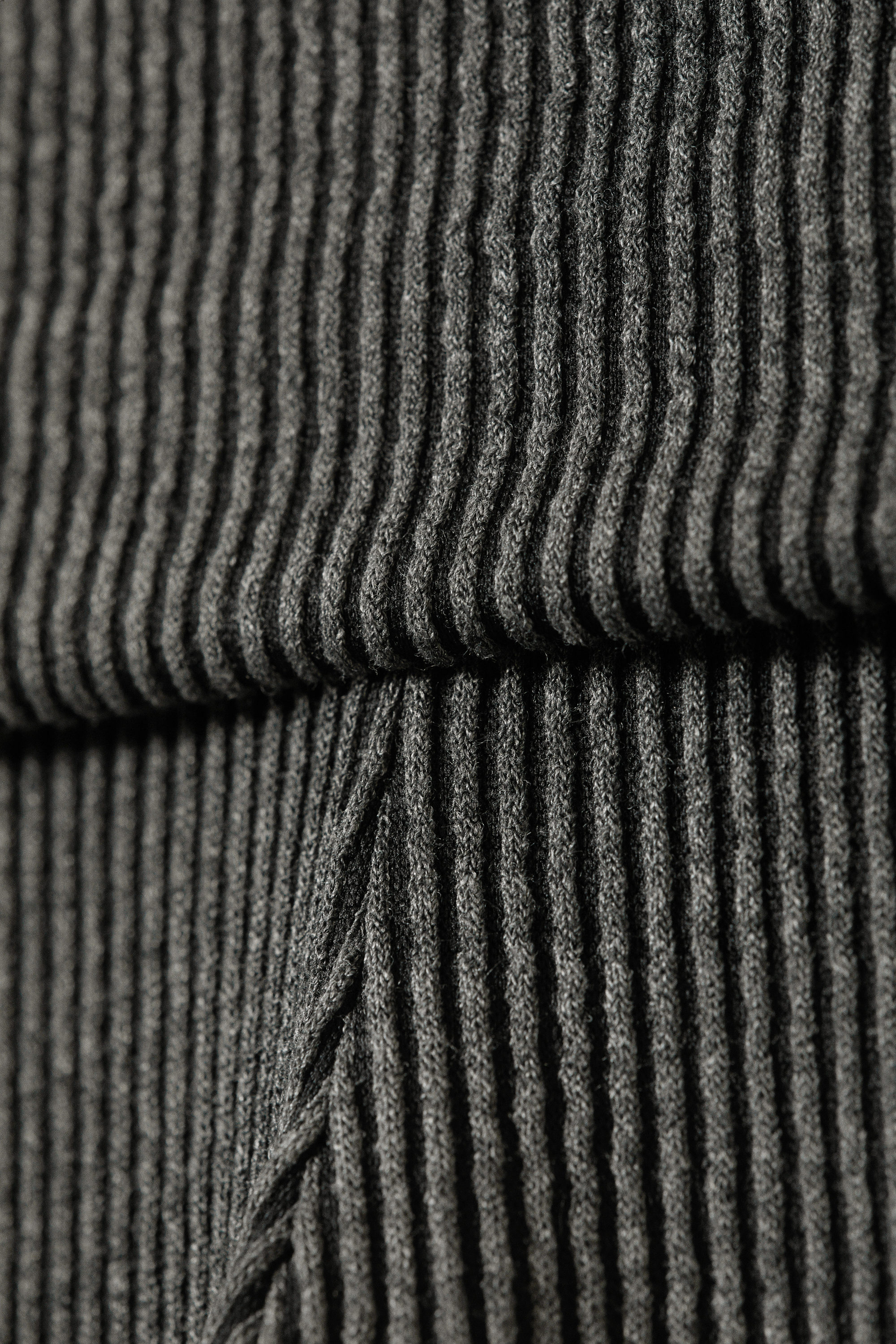Dark Grey - Low Waist Flared Ribbed Trousers - 5