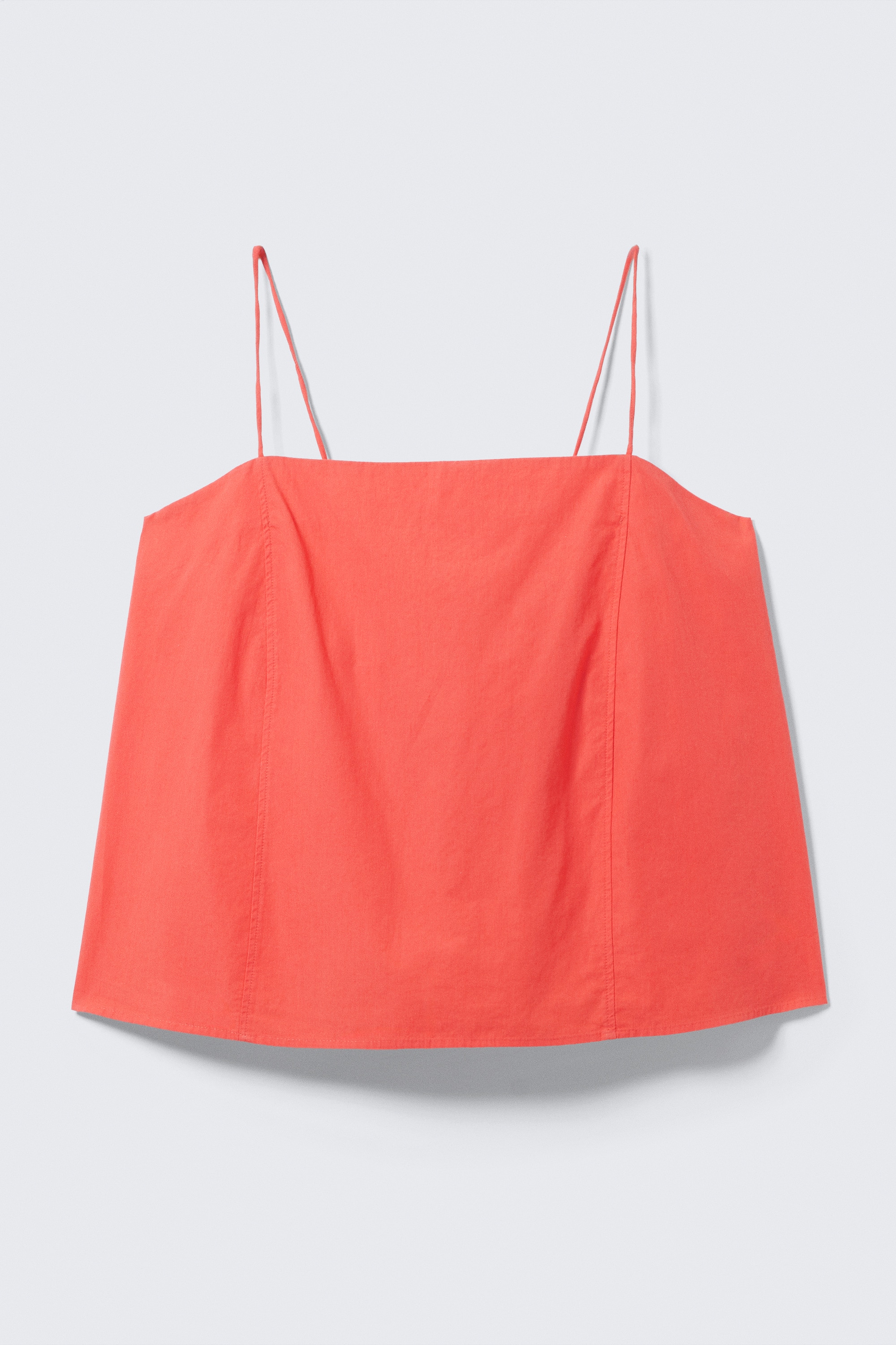 Drawstring Poplin Strap Top - Light Red/White/Dark Brown