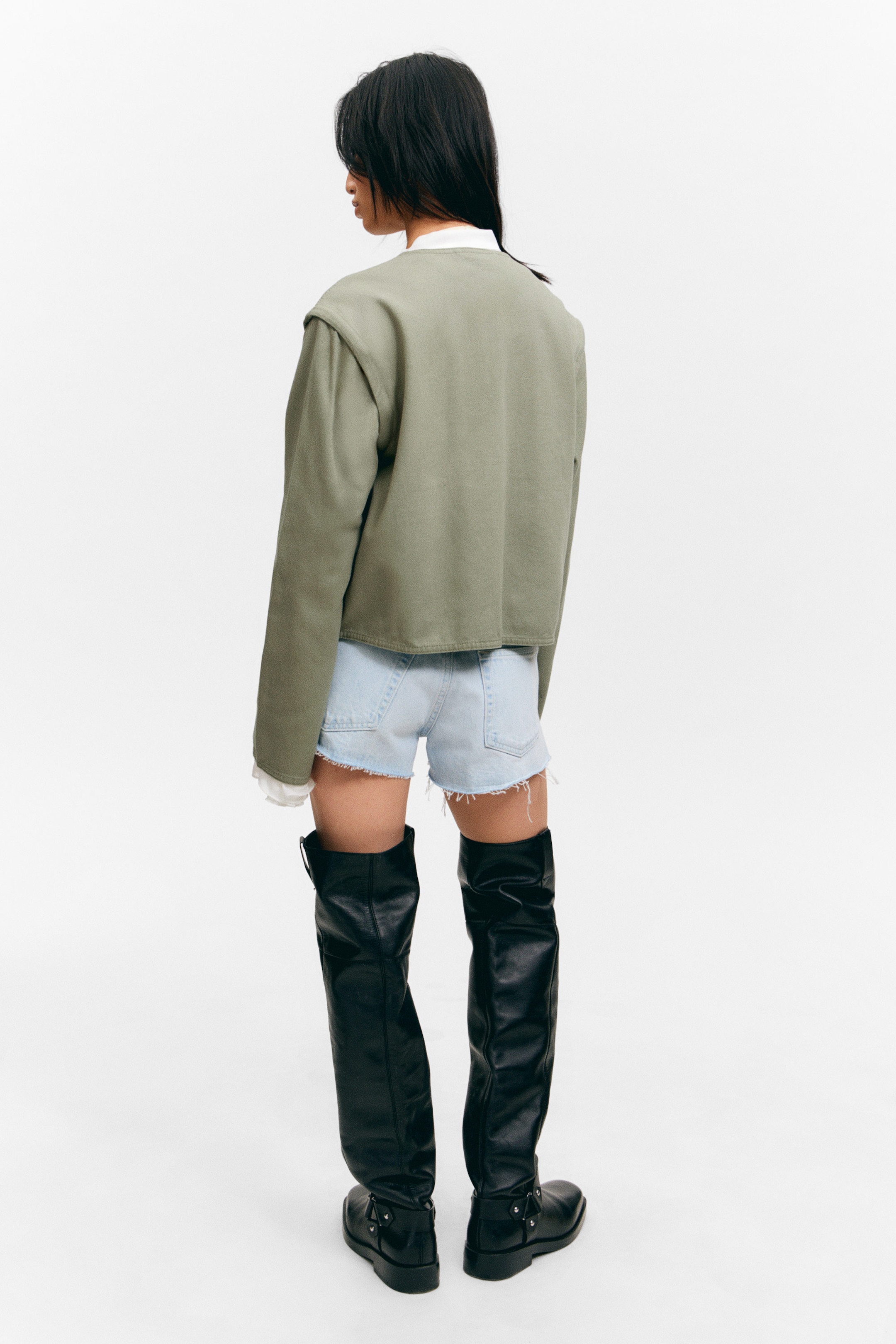 Light Dusty Khaki Green - Detachable Sleeve Cotton Jacket - 4