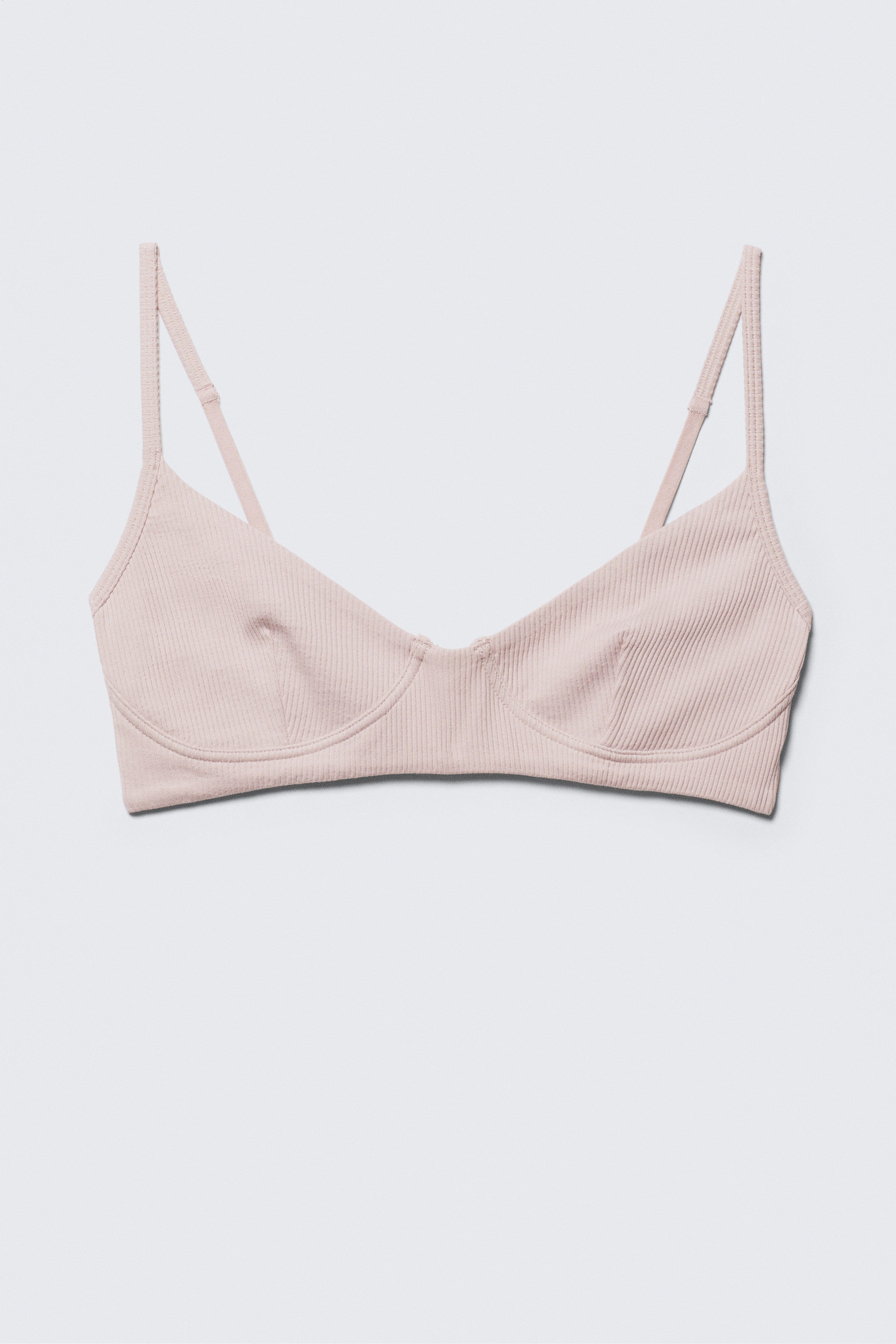 Hellrosa - Gerippter Baumwoll-BH mit V-Ausschnitt - 1