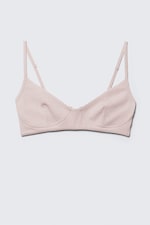 Hellrosa - Gerippter Baumwoll-BH mit V-Ausschnitt - 0
