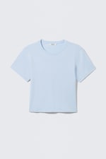 Light Blue - Cropped Fitted Cotton T-Shirt - 3