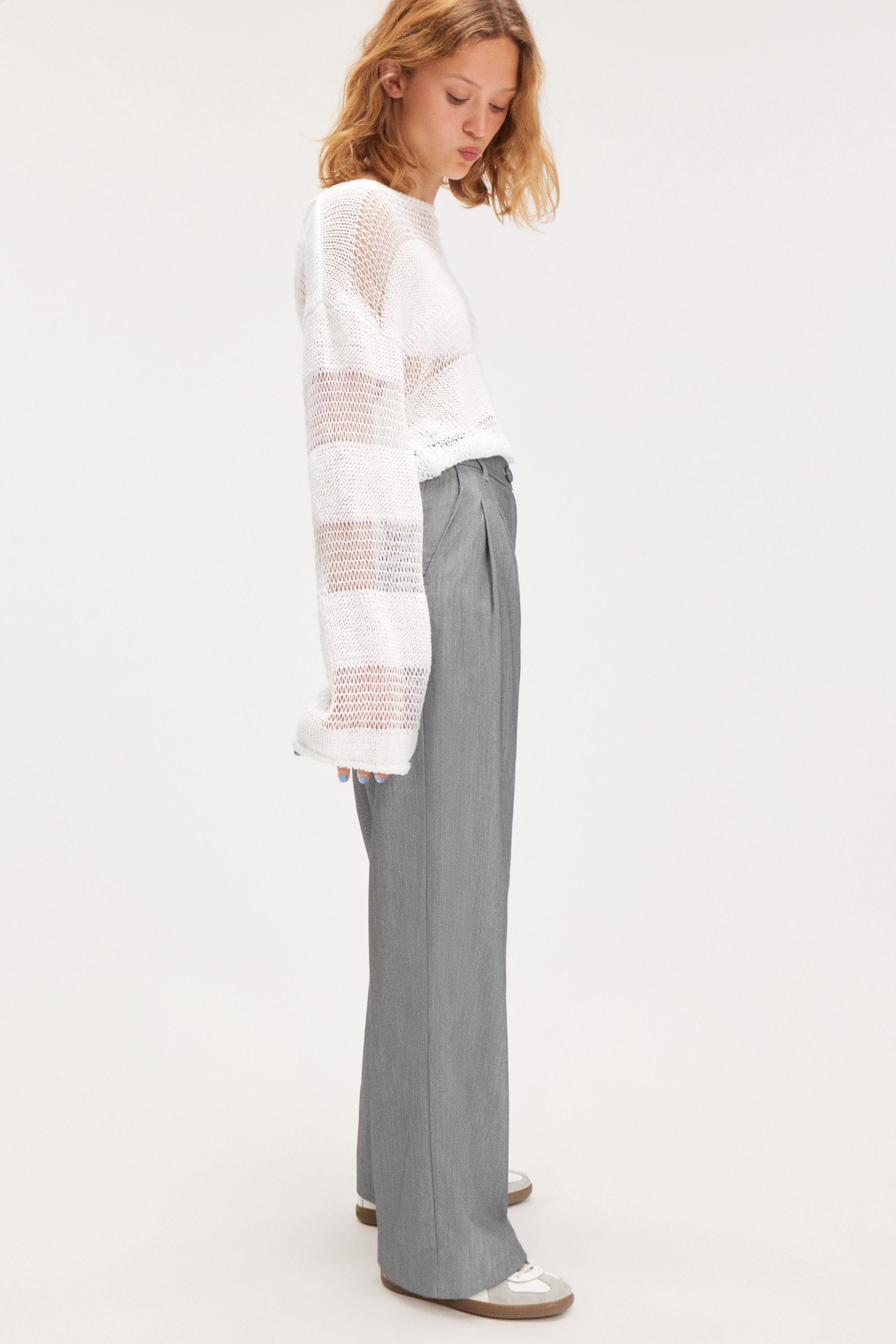 Grey melange - Wide Leg Trousers - 2