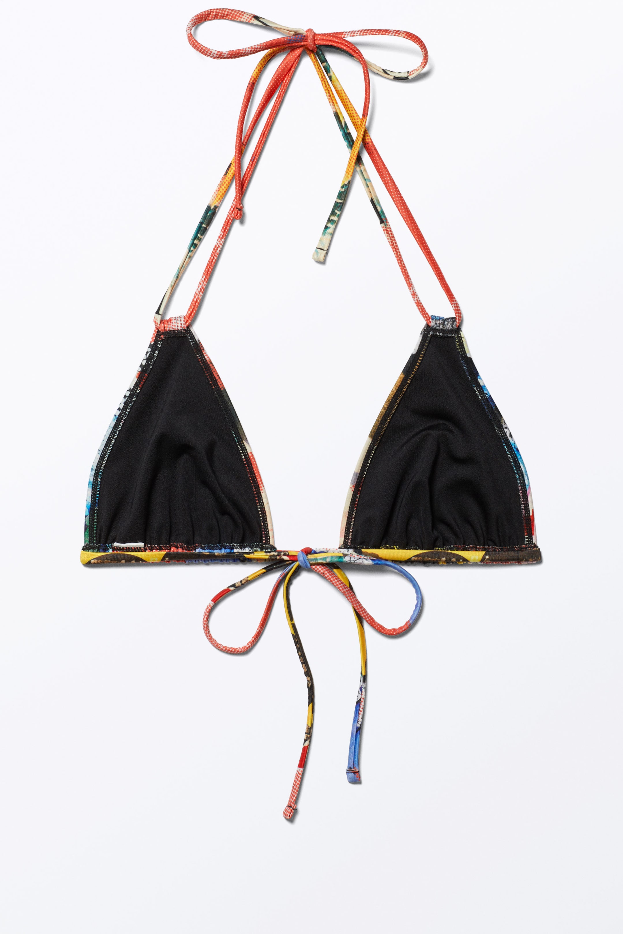 Multicoloured - Abstract Bloom - Printed Triangle Halter Bikini Top - 1
