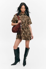 Leopard - Kurzärmeliges Mini-Hemdkleid - 0