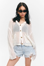 Crèmevit - Öppen-stickad cardigan - 2