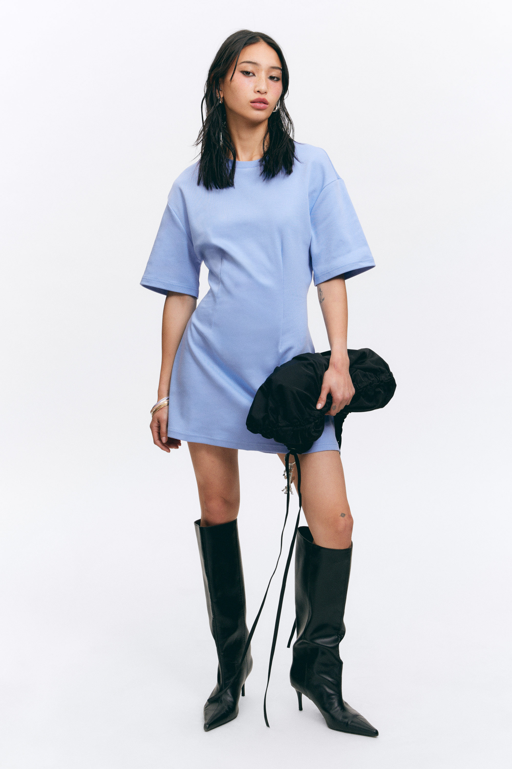 Blue - Structured Mini T-shirt Dress - 1