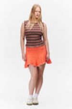 Light Red - Frayed Asymmetric Mini Twill Skirt - 0