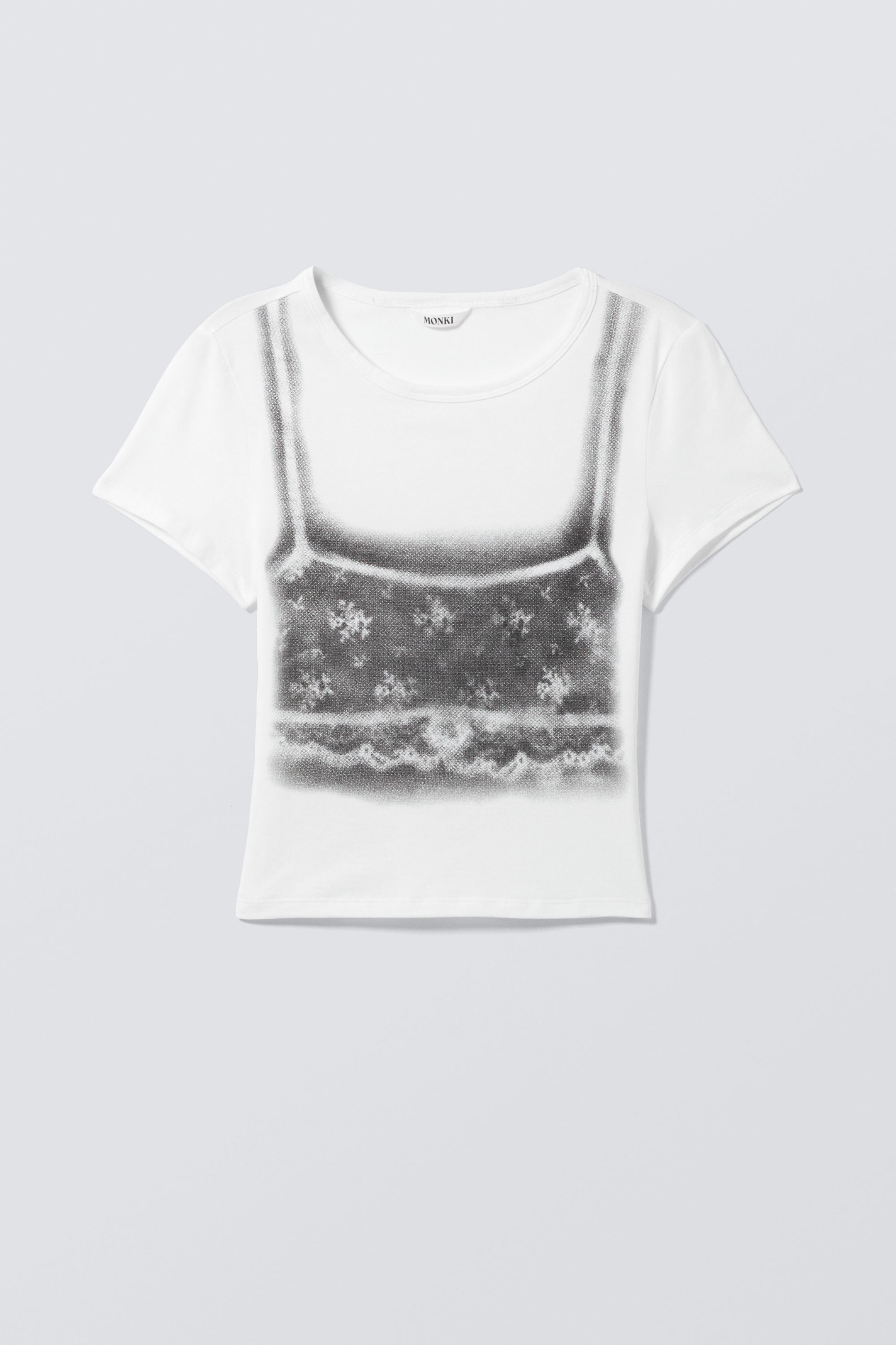 Vit - Lingerie topp mönster - Croppad T-shirt - 1