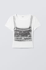 Vit - Lingerie topp mönster - Croppad T-shirt - 0