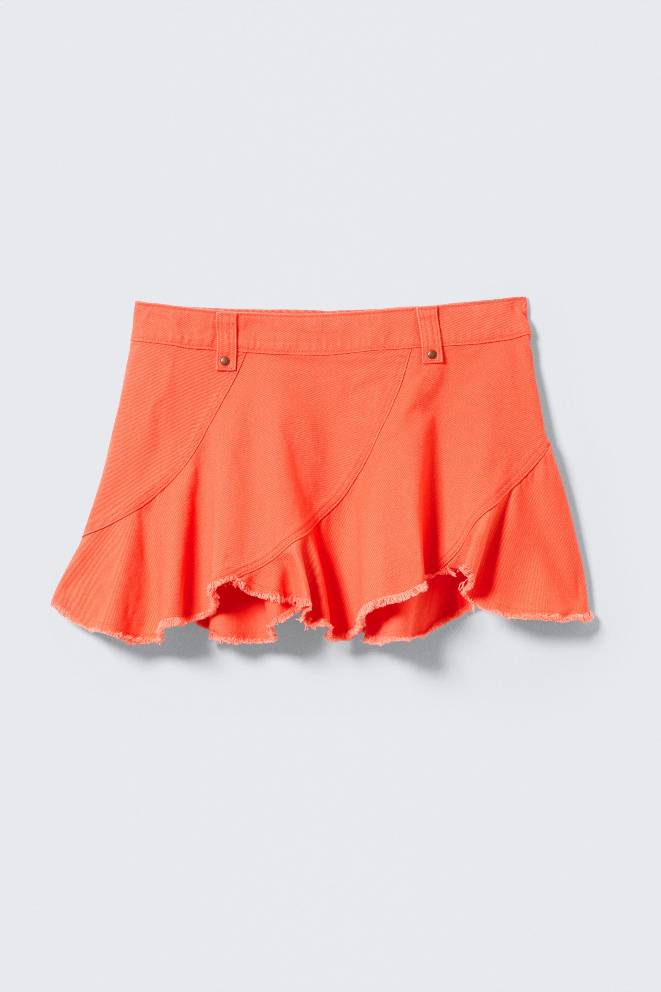 Light Red - Frayed Asymmetric Mini Twill Skirt - 4