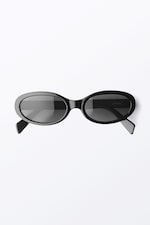 Black - Black Lenses - Slim Oval Tinted Sunglasses - 0