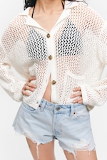 Crèmevit - Öppen-stickad cardigan - 3