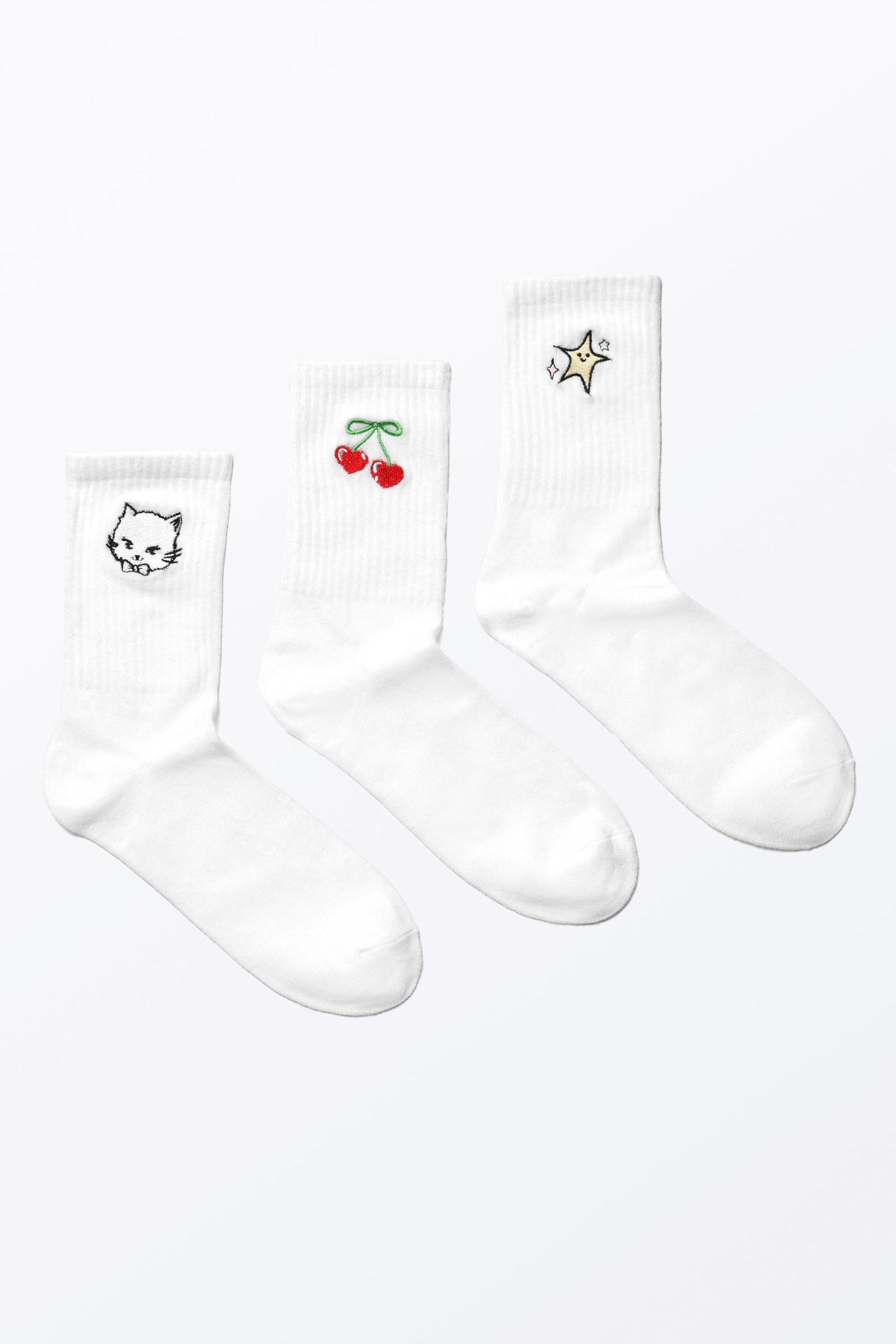 Weiß - Bestickter Mix - 3er-Pack bestickte Socken - 0