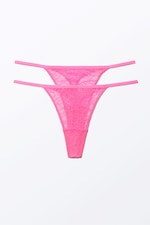 Bright Pink - 2-pack Lacey Lace Thongs - 0