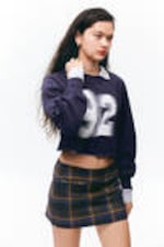 Dark Blue - 92 - Cropped Long-Sleeved T-shirt - 1