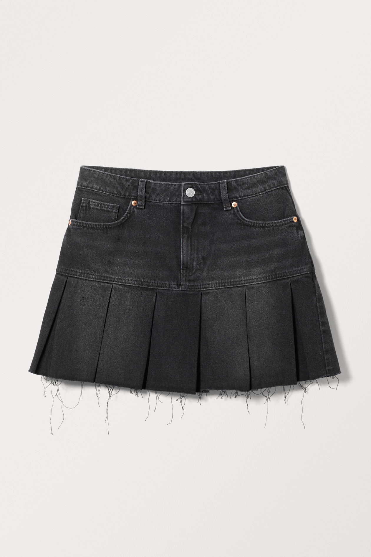 Geplooide denim minirok Zwart met wassing DAMES H&M NL