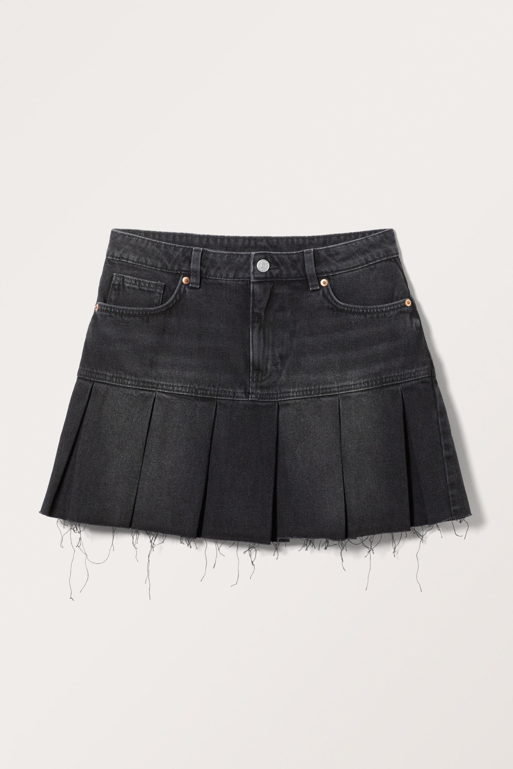 Washed Black - Pleated Mini Denim Skirt - 3