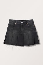 Washed Black - Pleated Mini Denim Skirt - 0