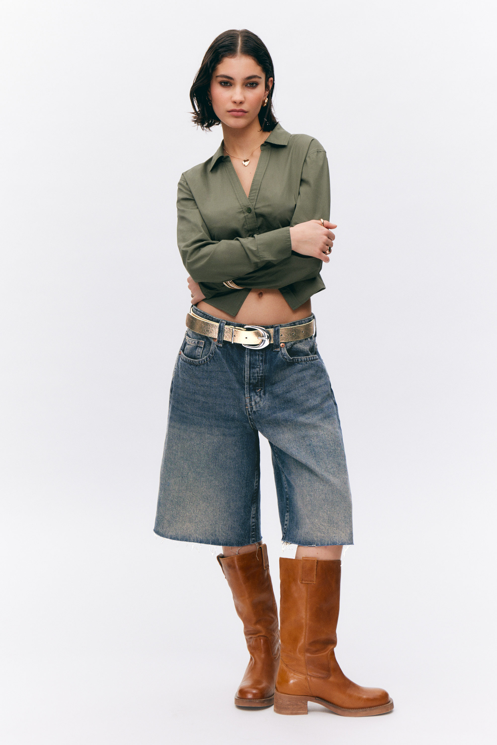 Blå - Peggy lediga jeansshorts med låg midja - 0