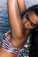 Pink - Tiger Stripes - Drawstring Bandeau Halter Bikini Top - 0