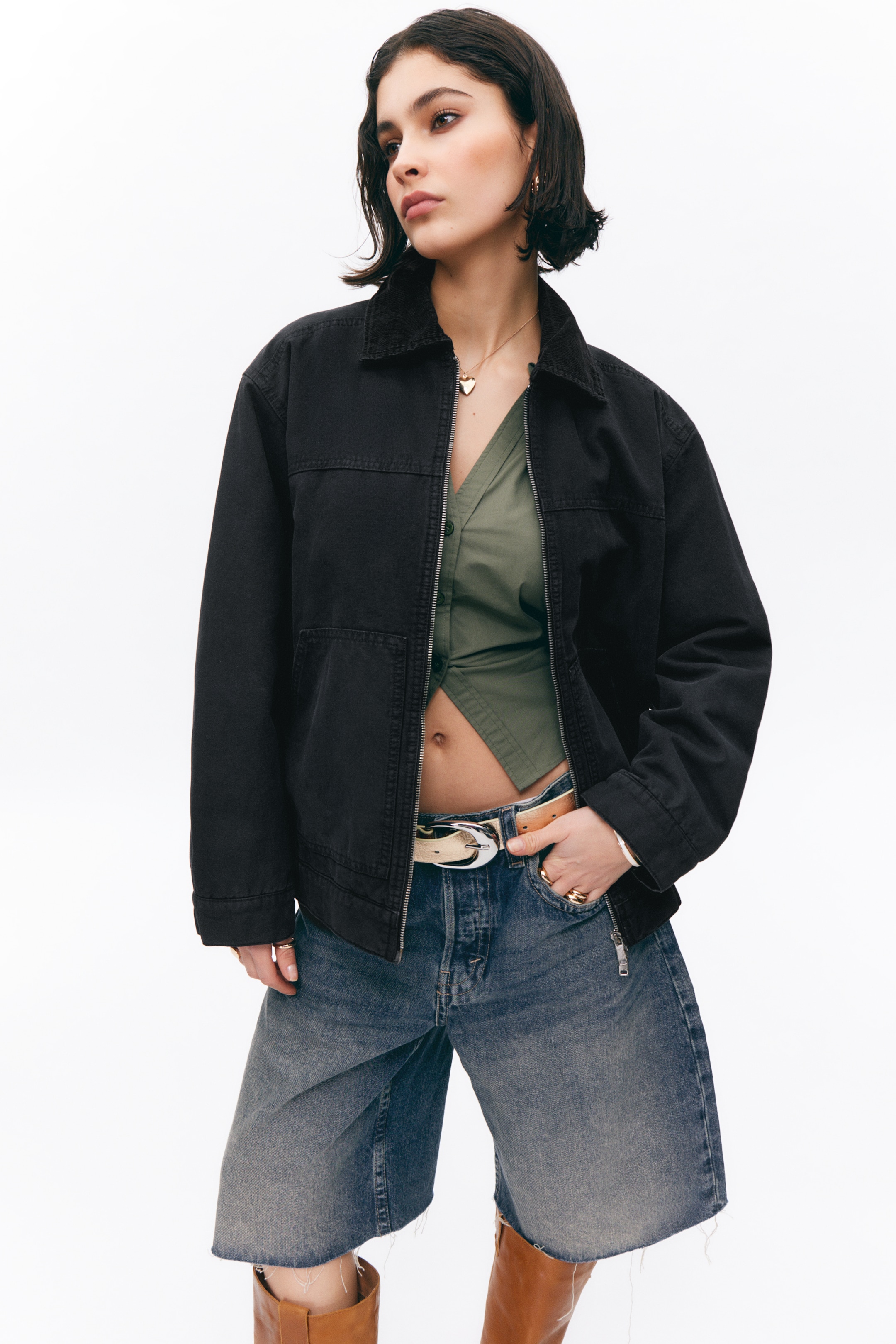 View larger image: Padded Cotton Canvas Jacket - Black - Ladies | H&M GB 2