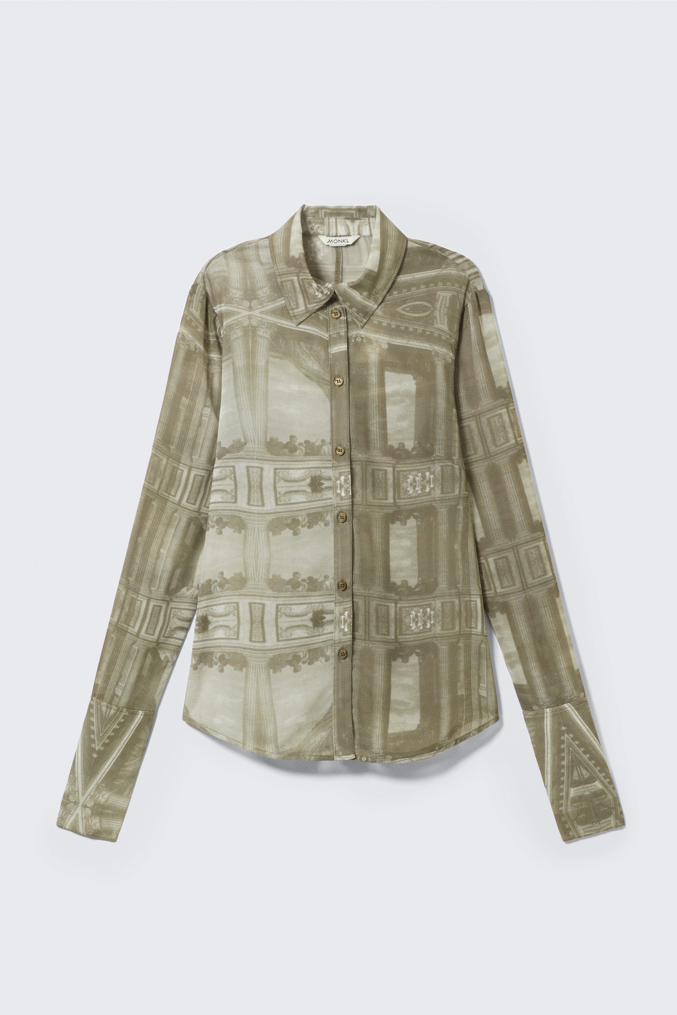 Khakigrün - Barock-Collage - Bedrucktes Hemd mit Knopfleiste im Slim Fit - 1