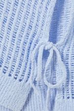 Light Blue - Loose Open-Knit Side Slit Sweater - 5