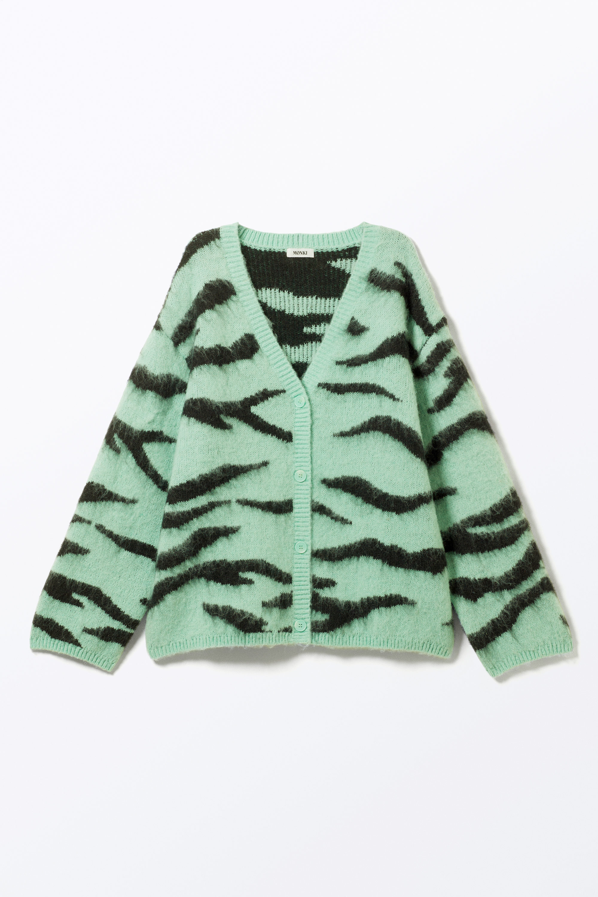 Light Green Zebra Print - Fluffy knit cardigan - 3