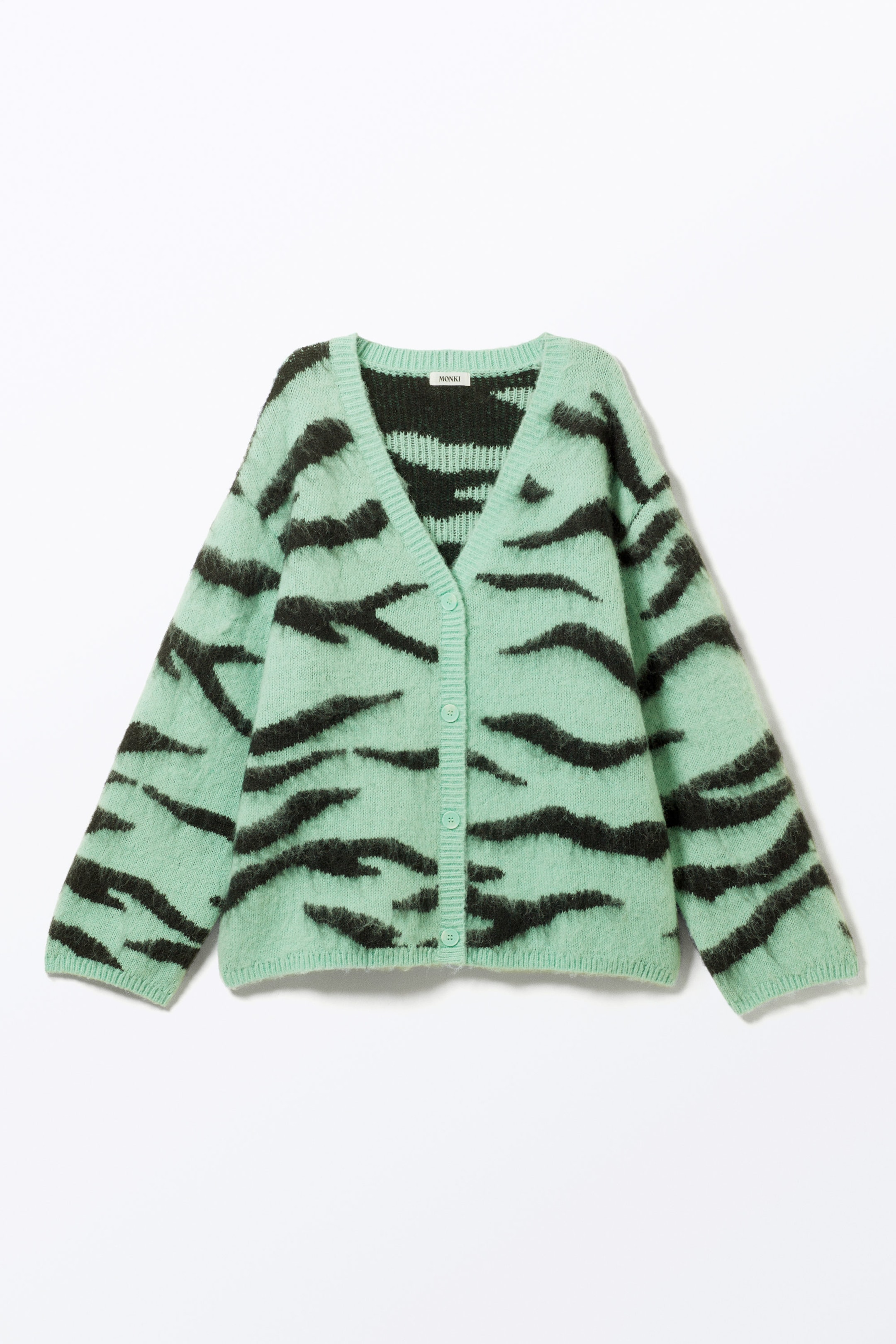 Light Green Zebra Print - Fluffy knit cardigan - 0