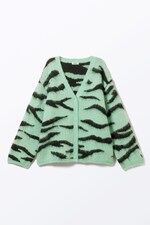 Light Green Zebra Print - Fluffy knit cardigan - 0