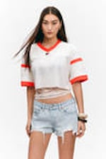 Weiß/Rot - Cropped Oversized-T-Shirt aus Mesh - 0