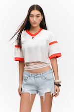 White/Red - Oversized Cropped Mesh T-shirt - 0