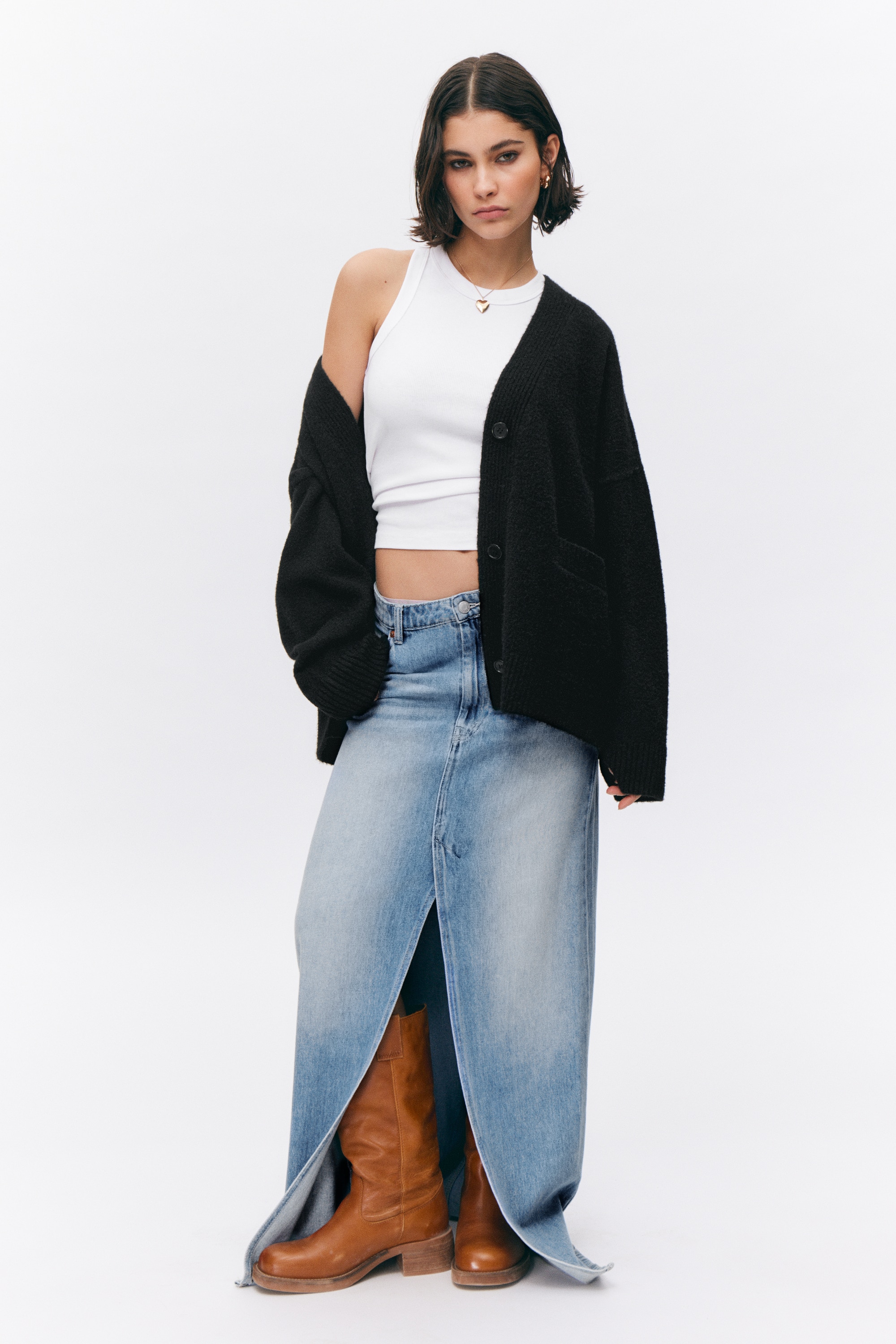 Relaxed knitted cardigan - Czarny/Brązowy brązowoszary