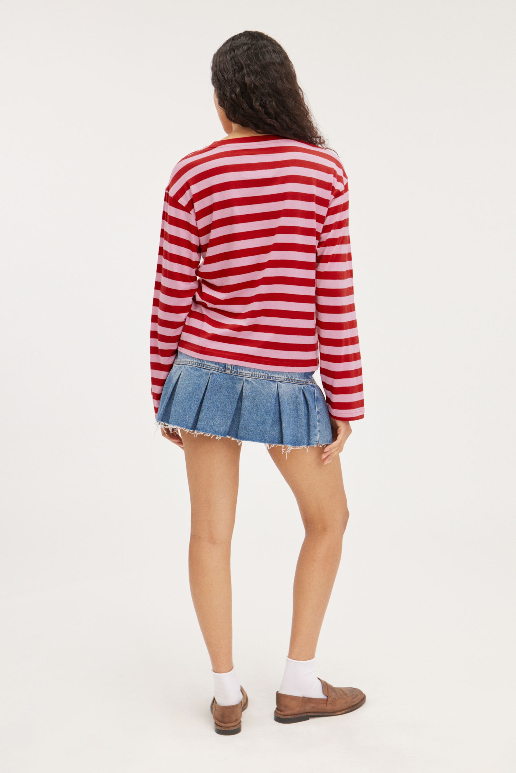 Red & Light Pink Stripe - Boxy Sleeve T-Shirt - 2